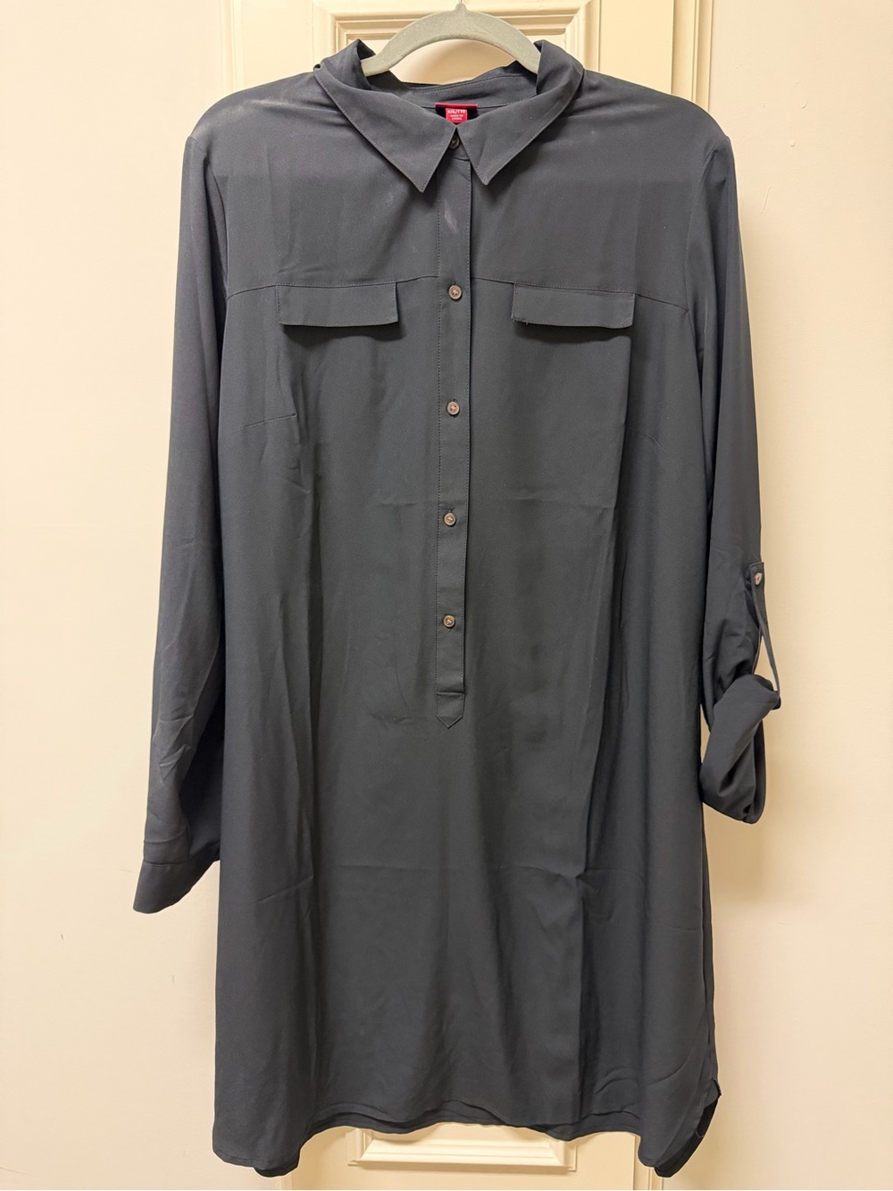 Long Sleeve Black Button Tunic Dress